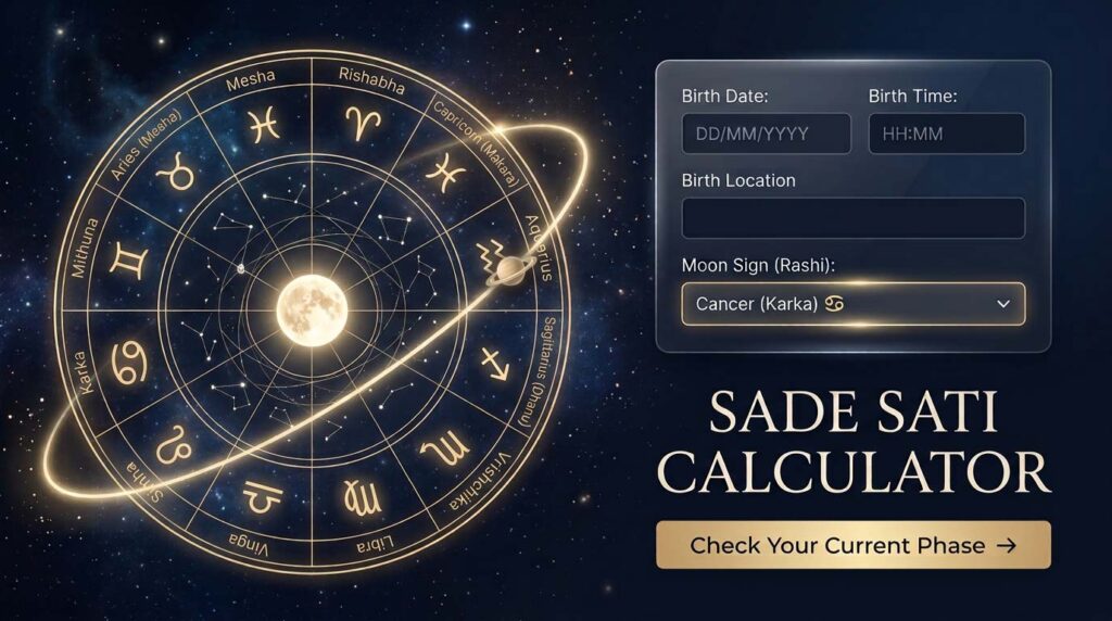 Sade Sati calculator showing Moon sign and Saturn transit phase checker